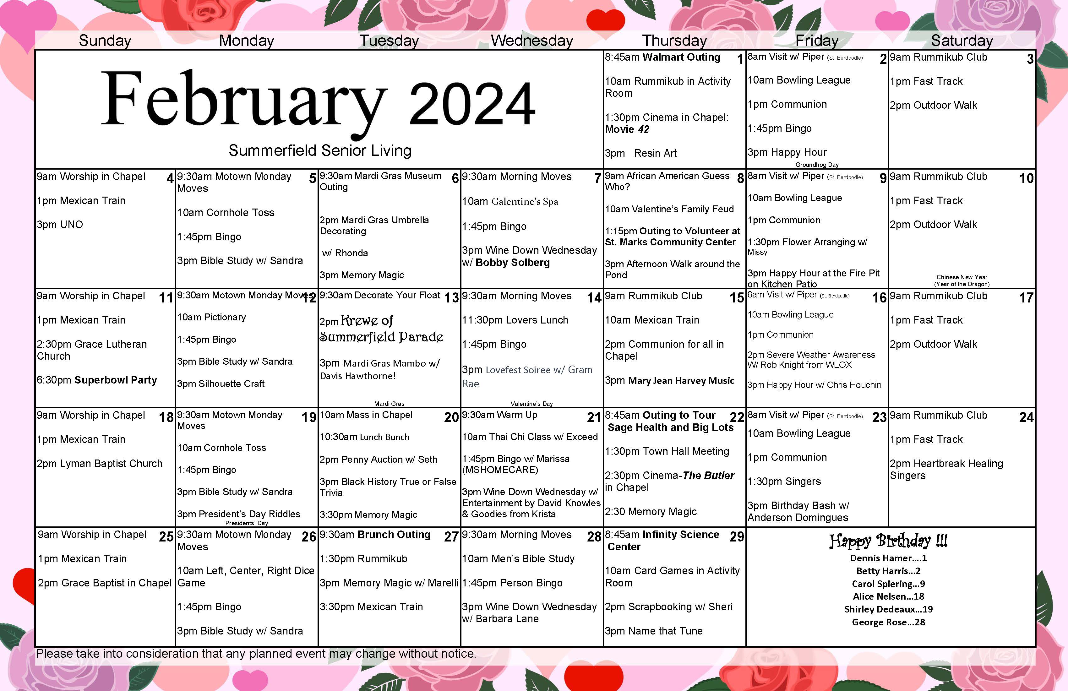 Summerfield Blog Summerfield of Gulfport February Calendar of Events